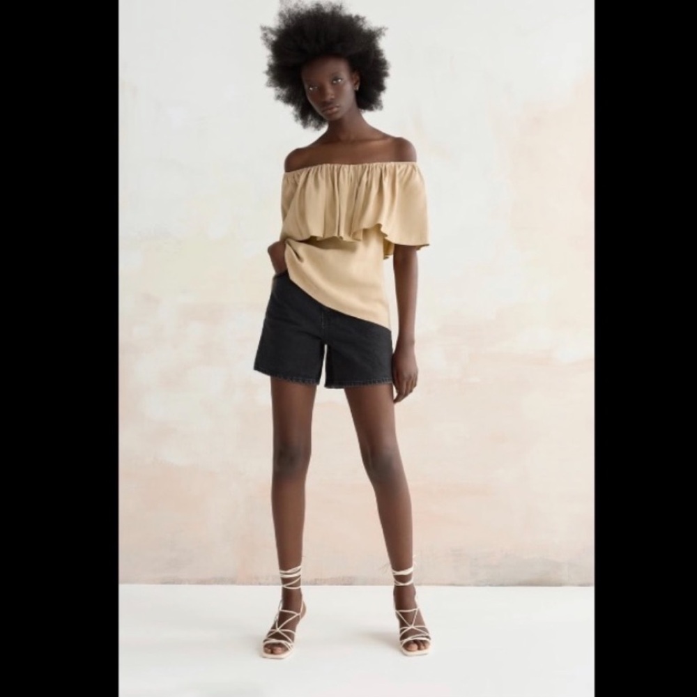 Zara Off-Shoulder Tan Top